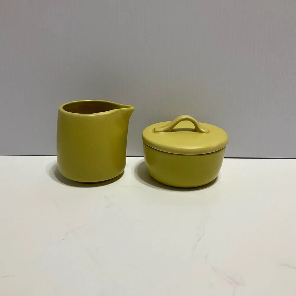 Crate & Barrel Creamer and Sugar Bowl. Signed B. Eigen. Pea green